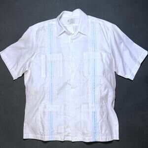 NWT Dos Carolinas Guayabera Mens White Light Blue Short Sleeve Shirt XXL